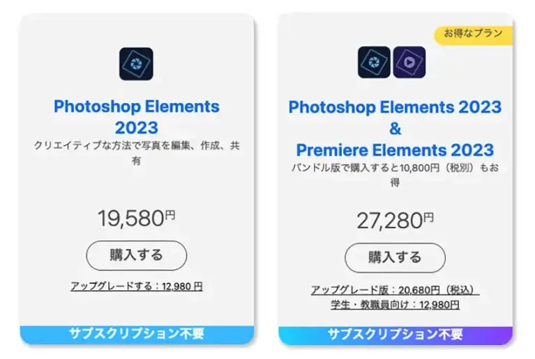 Photoshop Elements料金